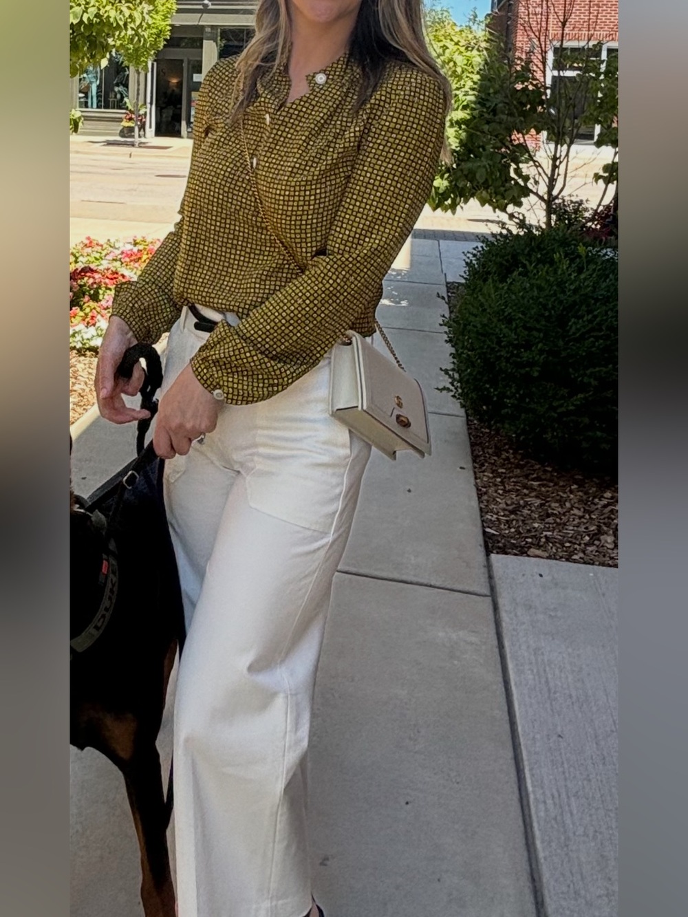 Beautiful Silk Tory Burch Olive and Brown logo silk Button-Front Blouse. Size 2. - Picture 8 of 9